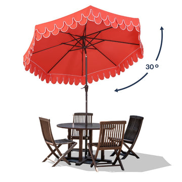 Tracy 9 ft. Classic MidCentury Scalloped Fringe Market Patio Umbrella